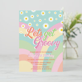 Lasst uns Groovy Retro Rainbow Pastel 4. Geburtsta Einladung
