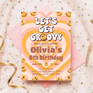 Lasst uns Groovy Retro Smile zum Geburtstag einlad Einladung