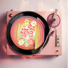 Lasst uns Groovy Retro Vinyl Rainbow Daisy holen Einladung