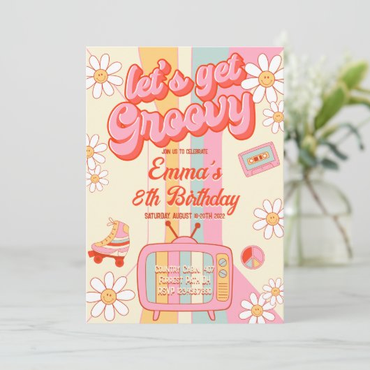 Lasst uns Groovy zum Geburtstag einladen Einladung (Stehend Vorderseite)