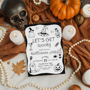 Lasst uns Gruselig Schwarz Weiß Doodle Halloween Einladung