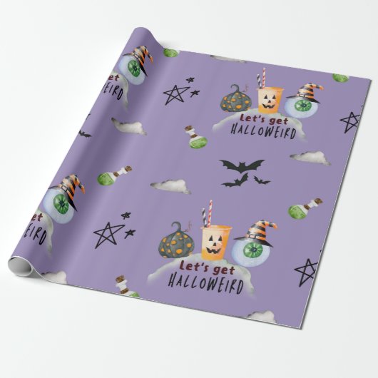 Lasst uns Hallo komisch Funky Halloween Lila mache Geschenkpapier (Ungerollt)