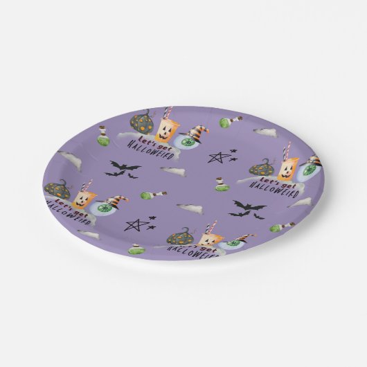 Lasst uns Hallo komisch Funky Halloween Lila mache Pappteller (Schrägansicht)