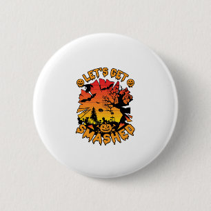 Lasst uns Halloween-Kürbis Gruseliger Baum Flederm Button