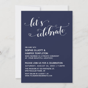 Lasst uns Herzen feiern Script Navy Blau Rezeption Einladung