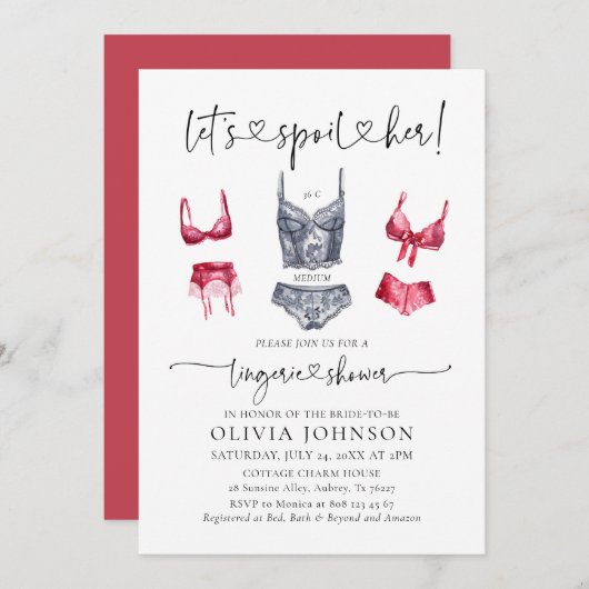 Lasst uns ihr Bra Lingerie-Brautparty verwöhnen Einladung (Vorne/Hinten)