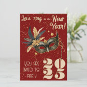 Lasst uns im neuen Party glamourös rot klingeln Einladung (Stehend Vorderseite)