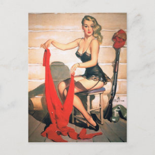 Lasst uns jagen - Vintage Pin-up-Kunst Postkarte