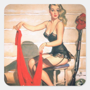 Lasst uns jagen - Vintage Pin-up-Kunst Quadratischer Aufkleber