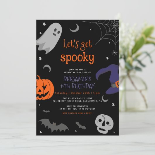 Lasst uns jedes schöne Halloween-Party machen Einladung (Stehend Vorderseite)