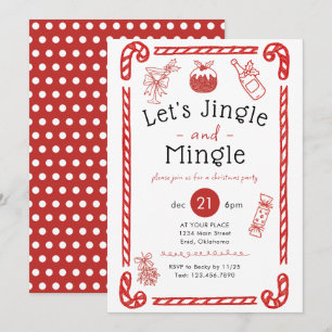 Lasst uns jingeln und mischen - rote Doodle-Weihna Einladung