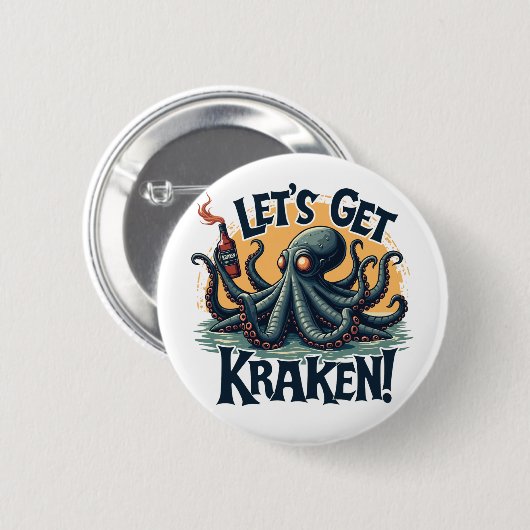 Lasst uns Kraken Funny Rum trinken Kratopus bekomm Button (Vorne & Hinten)