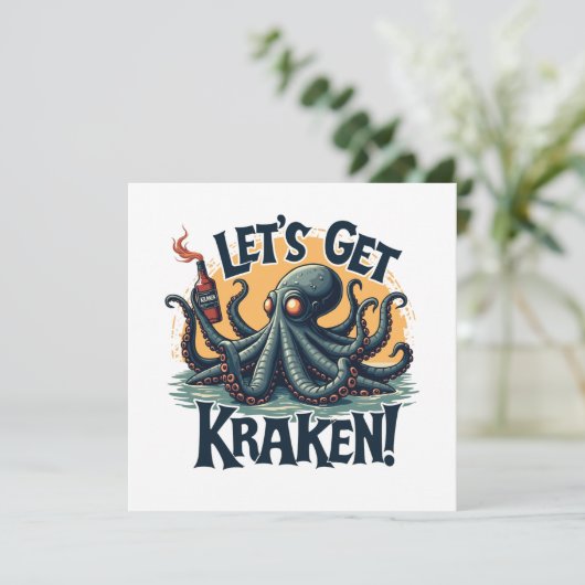 Lasst uns Kraken Funny Rum trinken Kratopus bekomm Einladung (Stehend Vorderseite)