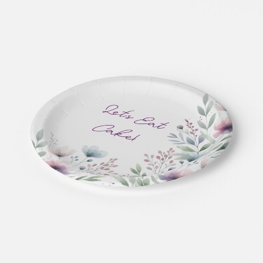 Lasst uns Kuchen essen! Hübscher botanischer Hochz Pappteller (Schrägansicht)