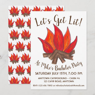 Lasst uns Lagerfeuer Junggesellenabschied Camping  Einladung
