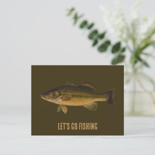 Lasst uns Largemouth Bass Party Einladung fischen Postkarte (Stehend Vorderseite)