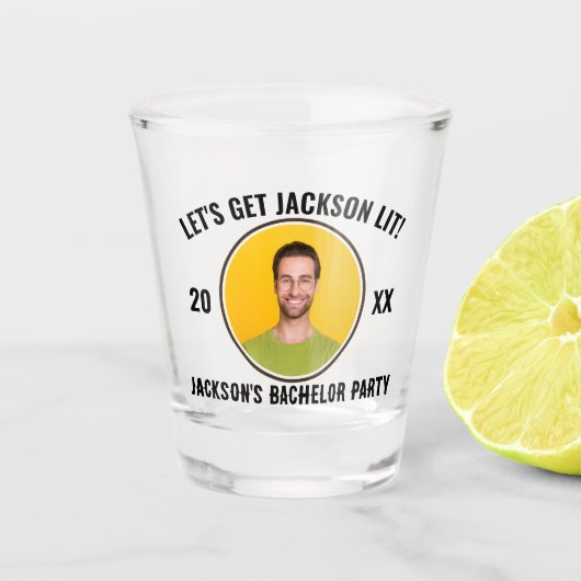 Lasst uns Lit Bachelor Party Shot Glass bekommen Schnapsglas (Vorderseite)