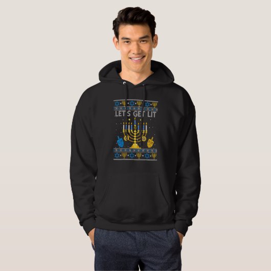 Lasst uns Lit Chanukah Hanukkah Weihnachten Ugly S Hoodie (Vorne ganz)