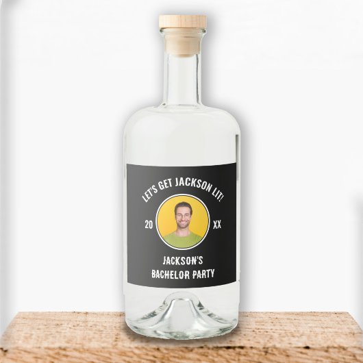 Lasst uns Lit Foto Bachelor Party machen Alkoholflaschenetikett