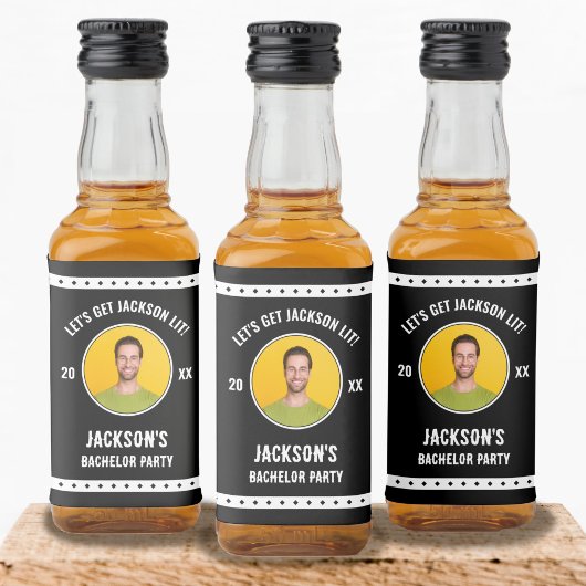Lasst uns Lit Foto Bachelor Party machen Alkoholflaschenetikett
