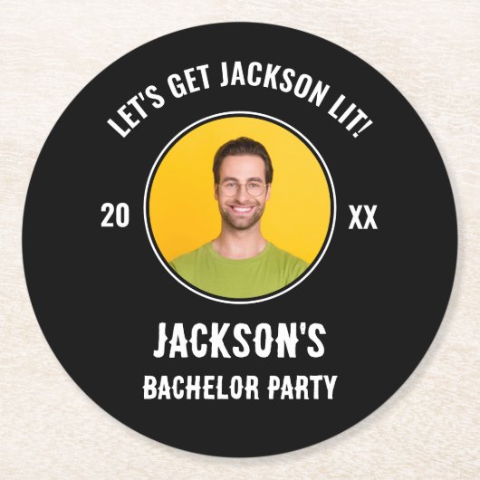 Lasst uns Lit Foto Bachelor Party machen Runder Pappuntersetzer (Vorderseite)