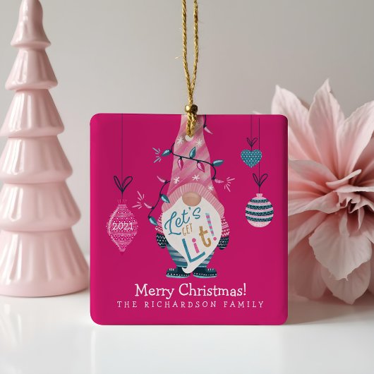 Lasst uns Lit Fun Bright Gnome Weihnachtsbeleuchtu Keramikornament