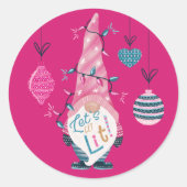 Lasst uns Lit Fun Bright Gnome Weihnachtsbeleuchtu Runder Aufkleber (Vorderseite)