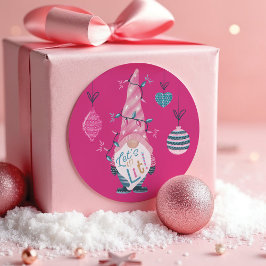Lasst uns Lit Fun Bright Gnome Weihnachtsbeleuchtu Runder Aufkleber