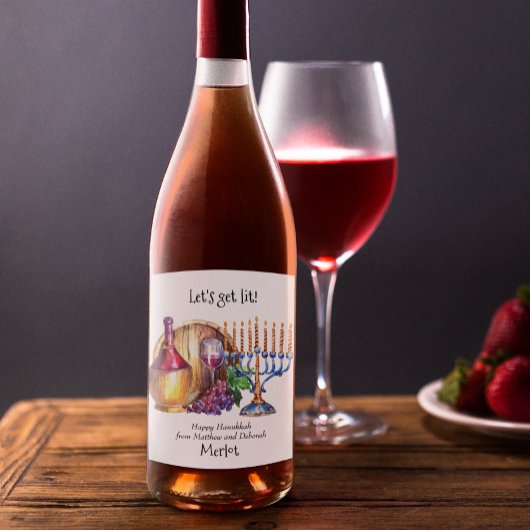 Lasst uns Lit Hanukkah Funny Geschenk Wein holen Weinetikett