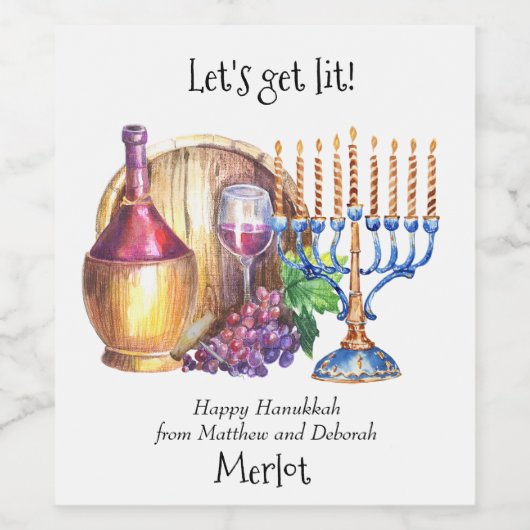 Lasst uns Lit Hanukkah Funny Geschenk Wein holen Weinetikett (Einzelnes Label)