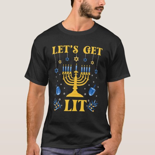 Lasst uns Lit Menorah Hanukkah jüdische Weihnachte T-Shirt (Vorderseite)
