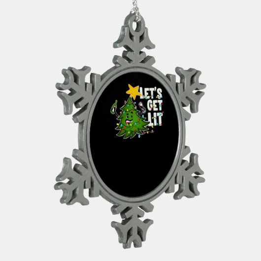 Lasst uns Lit Tipsy Weihnachtsbaum Classic bekomme Schneeflocken Zinn-Ornament (Links)