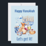 Lasst uns Lit Wine Lover Hanukkah holen Feiertagskarte<br><div class="desc">Dieses Design kann durch Auswahl der Option Design bearbeiten personalisiert werden. Sie können auch auf andere Gegenstände übertragen. Kontaktieren Sie mich unter colorflowcreations@gmail.com oder nutzen Sie die Chat-Option oben auf der Seite, wenn Sie dieses Design auf einem anderen Produkt haben möchten oder Hilfe bei diesem Design benötigen. Sehen Sie mehr...</div>