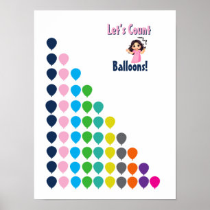 Lasst uns Luftballons zählen! Farbige Zahlen lerne Poster