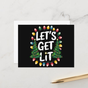 Lasst uns lustige Weihnachts-Trink-Xmas-Lichter an Postkarte
