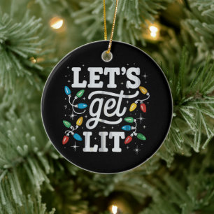 Lasst uns lustige Weihnachtsmannmütze Weihnachtsbe Keramik Ornament