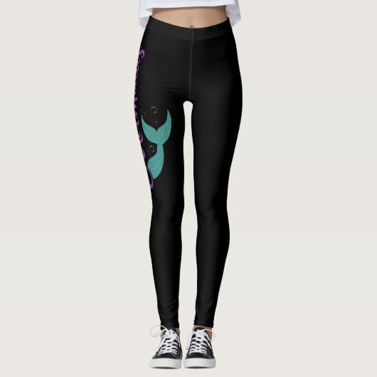 Lasst uns Meerjungfrauen Lila Aquamarinen Glitzer Leggings (Vorderseite)