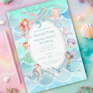 Lasst uns Mermaids zusammen Mermaid Party Geburtst Einladung