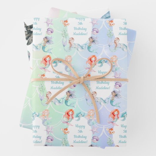 Lasst uns Mermaids zusammen Mermaid Party Geburtst Geschenkpapier Set (Beispiel)