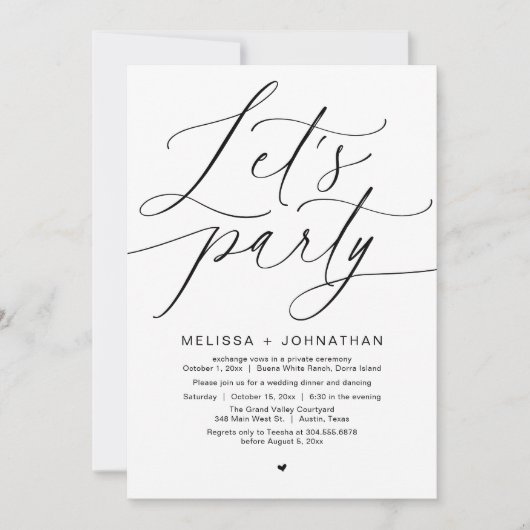 Lasst uns nach dem Hochzeitsessen glücklich essen  Einladung (Vorderseite)