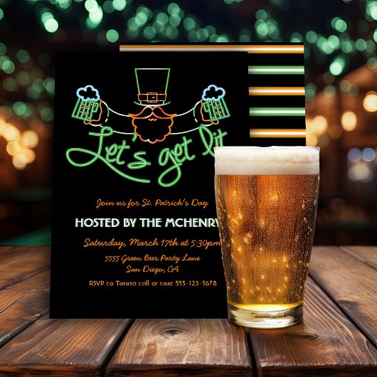 Lasst uns Neon Leprechaun St Patrick's Day beleuch Einladung