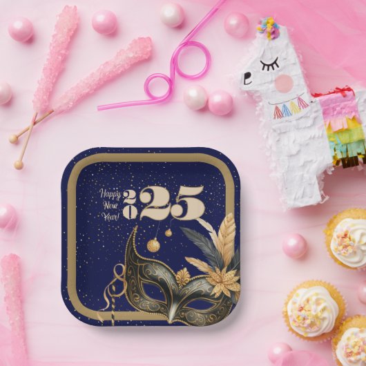 Lasst uns Neujahr Party glamourös blau und schwarz Pappteller (Party)