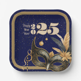 Lasst uns Neujahr Party glamourös blau und schwarz Pappteller