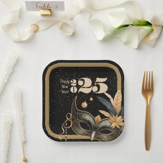 Lasst uns Neujahr Party glamourös Schwarz klingeln Pappteller (Hochzeit)