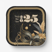 Lasst uns Neujahr Party glamourös Schwarz klingeln Pappteller (Vorderseite)