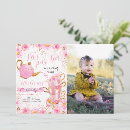 Lasst uns Par-Tee-Party-Foto essen Einladung (Stehend Vorderseite)