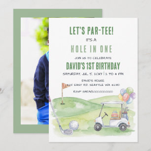 Lasst uns Partee Hole in One Golf Foto Geburtstag Einladung