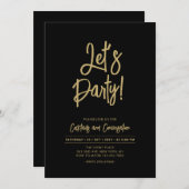 Lasst uns Party | Black Chic Script Cacktail Party Einladung (Vorne/Hinten)