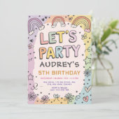 Lasst uns Party Boho Rainbow Colorful Retro Einladung (Stehend Vorderseite)
