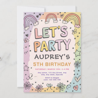 Lasst uns Party Boho Rainbow Colorful Retro Einladung